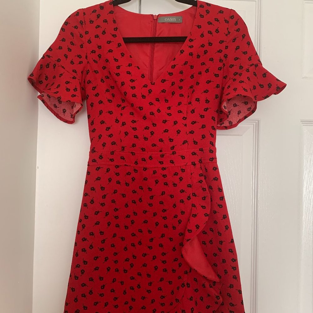 Red Black Floral Print Dress